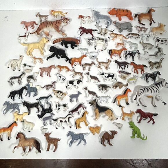 Lot of 86 Plastic Animal Minature Toys Figures Horse Dog Zebra Farm HIppo - Picture 1 of 14